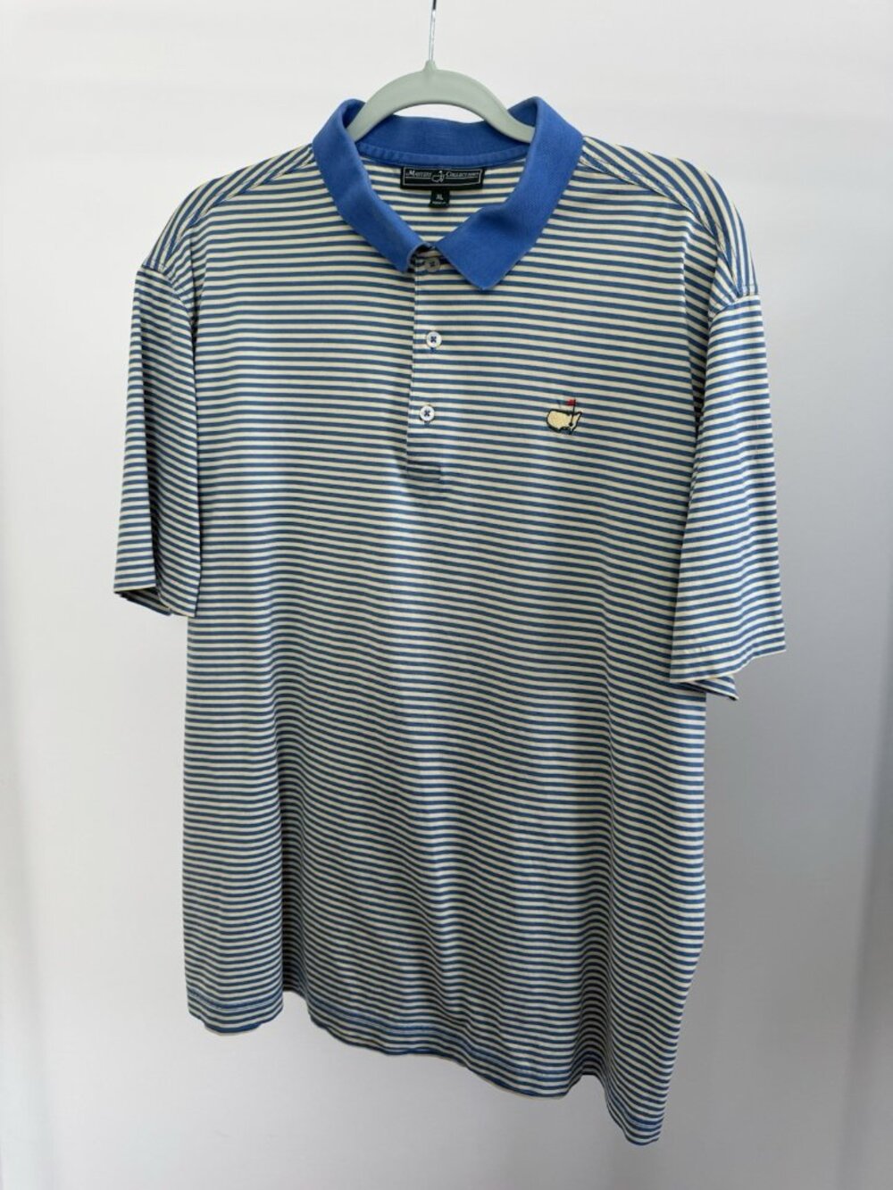 Masters Collection Golf Polo Men's XL Blue Yellow Striped Augusta Logo